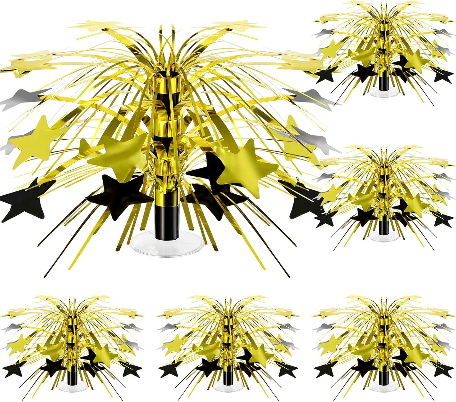 6 Pcs Black and Gold Foil Spray Centerpieces for Tables Metallic Star Table Decorations for Birthday Party Favor Supplies New Year Photo Booth Props, 8.7 Inch Tall