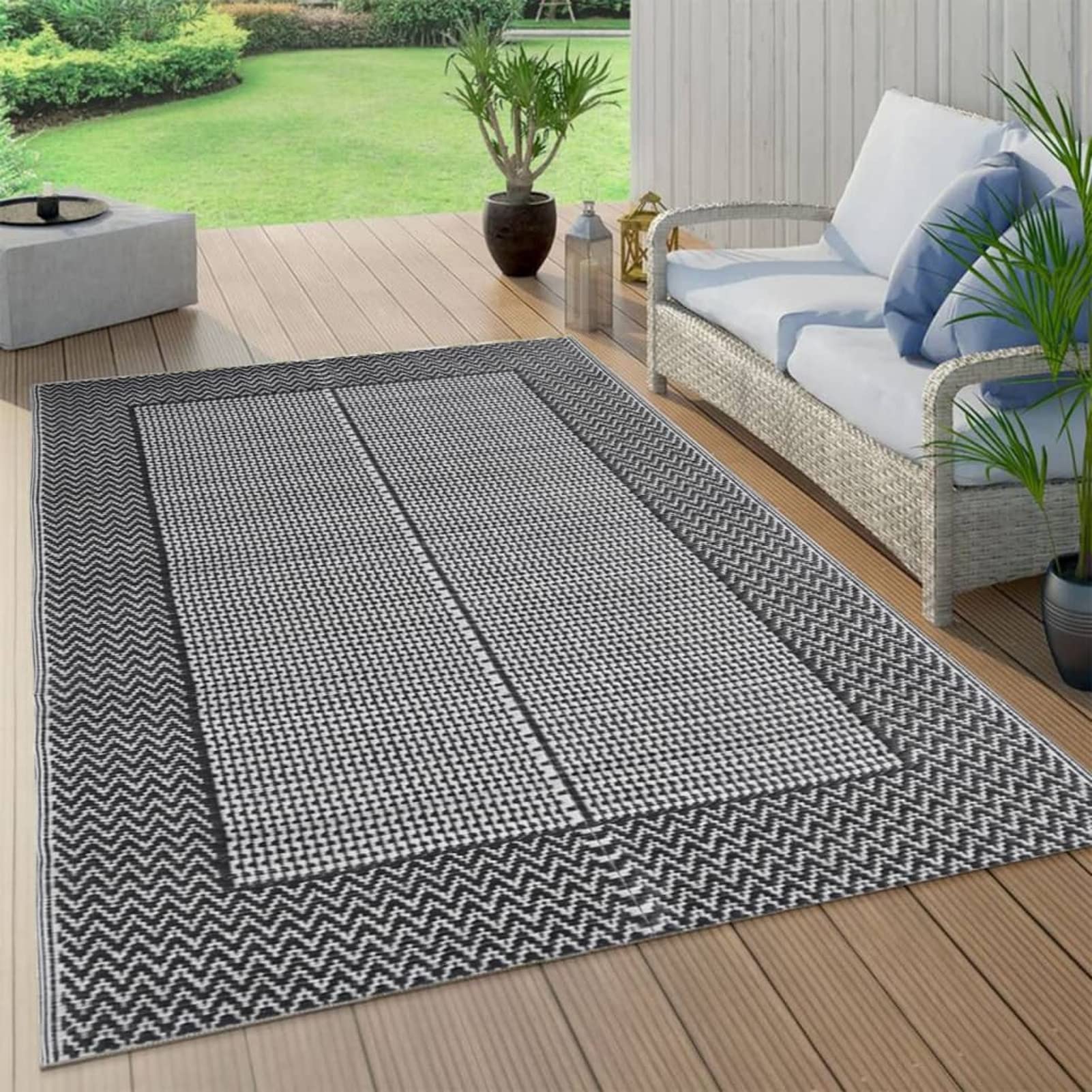Outdoor-Teppich Balkonteppich Outdoor LäUfer Outdoor Teppich LäUfer Schwarz 140x200 cm PP - 317004