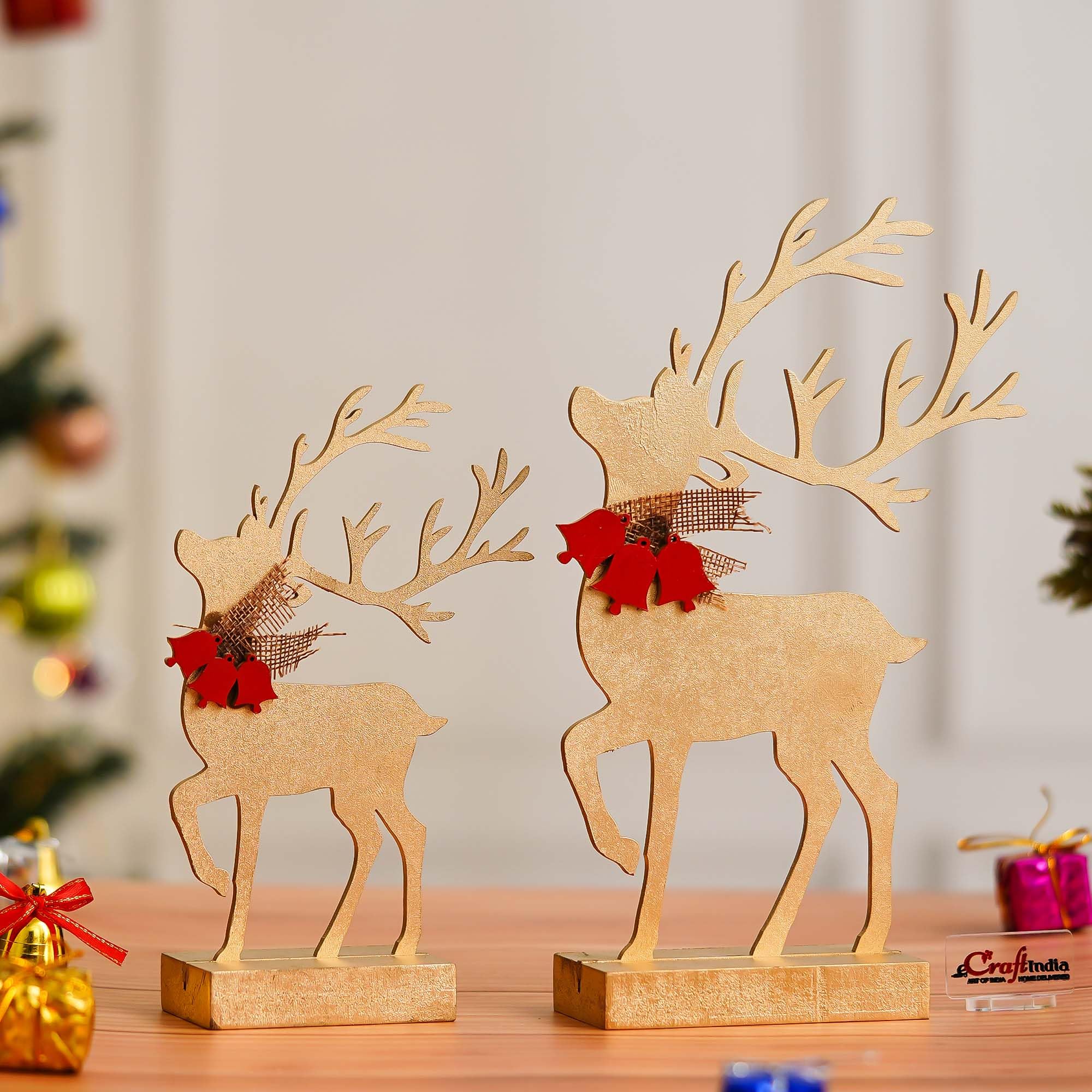 Golden Wooden Reindeer Showpieces - Christmas Decor -1