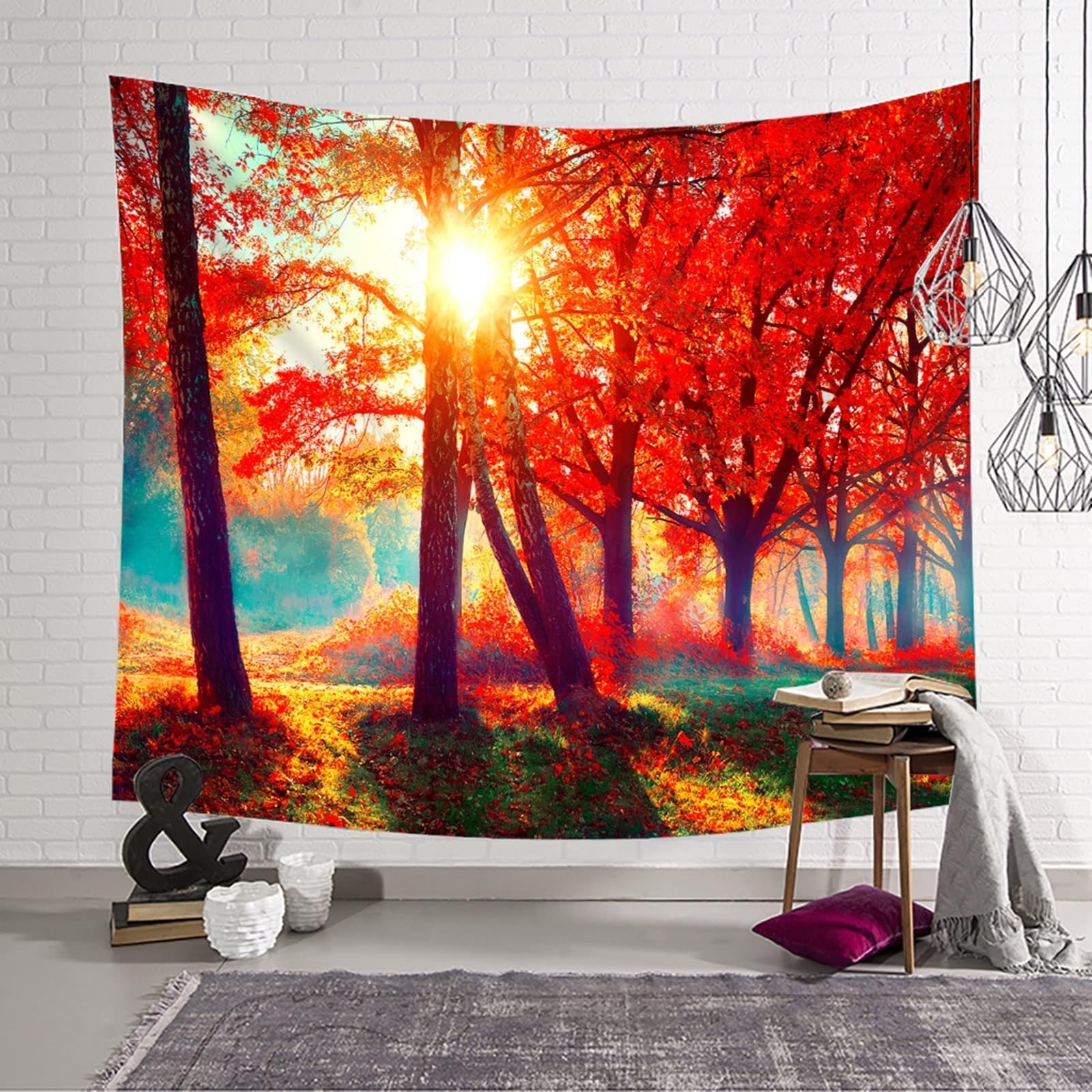 Tapisserie Rot, Polyester Wand Teppich Naturbaum Wandteppich 200x200cm