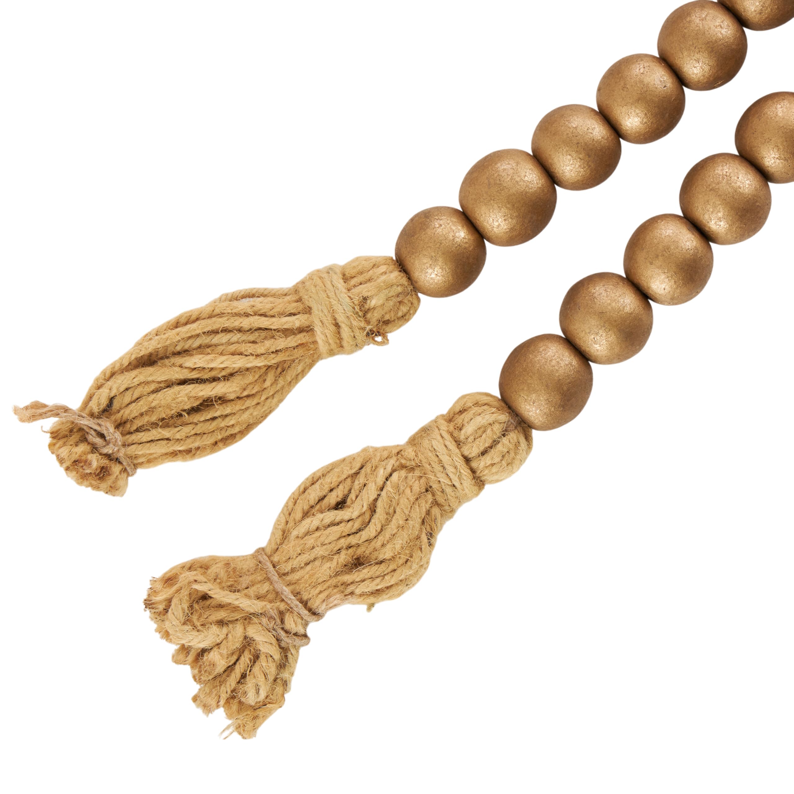 Deco 79 Guirnalda de Cuentas de Madera de Mango Hecha a Mano con Borla, 1 x 1 x 80 Pulgadas, Color Dorado