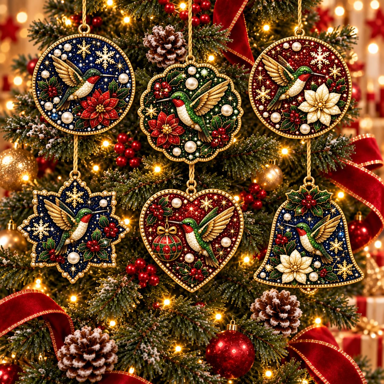 Usper Christmas Wooden Diamond Art 3D Pearl Painting Kit，6PCS O