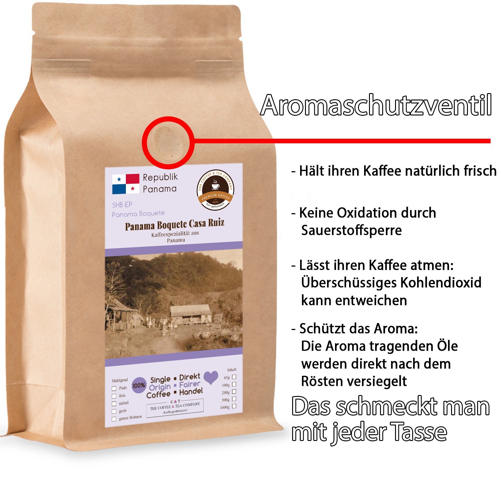 Kaffee Globetrotter - Kaffee Mit Herz - Panama Boquete Casa Ruiz - 2 x 1000 g Ganze Bohne - für Kaffee-Vollautomat, Kaffeemühle - Röstkaffee Fair Gehandelt | Nachfüllpack Sparpack