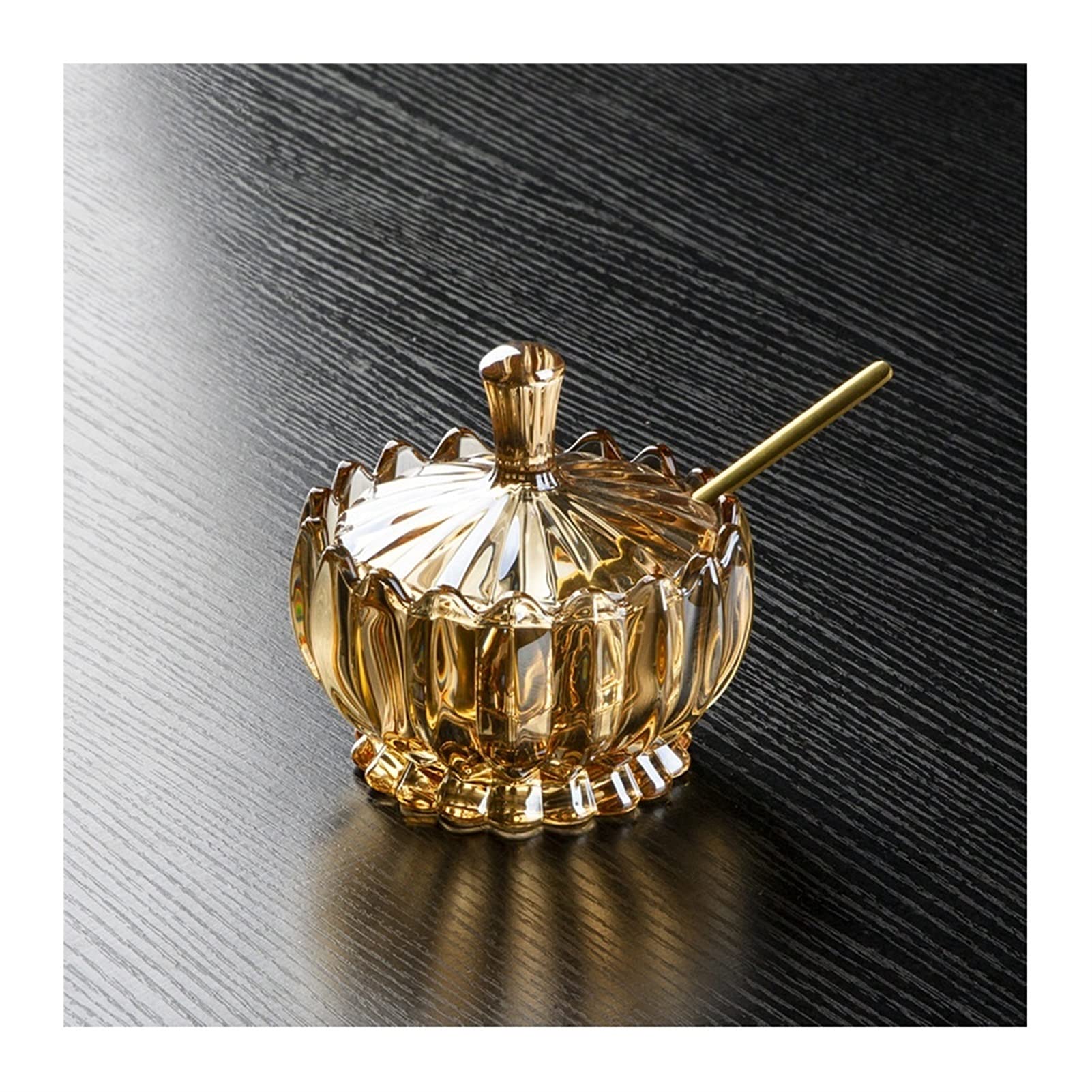 Sucrier avec Couvercle sucrier sucrier en Verre Cristal, Pot d'assaisonnement Couvert avec cuillère de Service, Pot à épices avec Couvercle, 3,94" x 4,13"