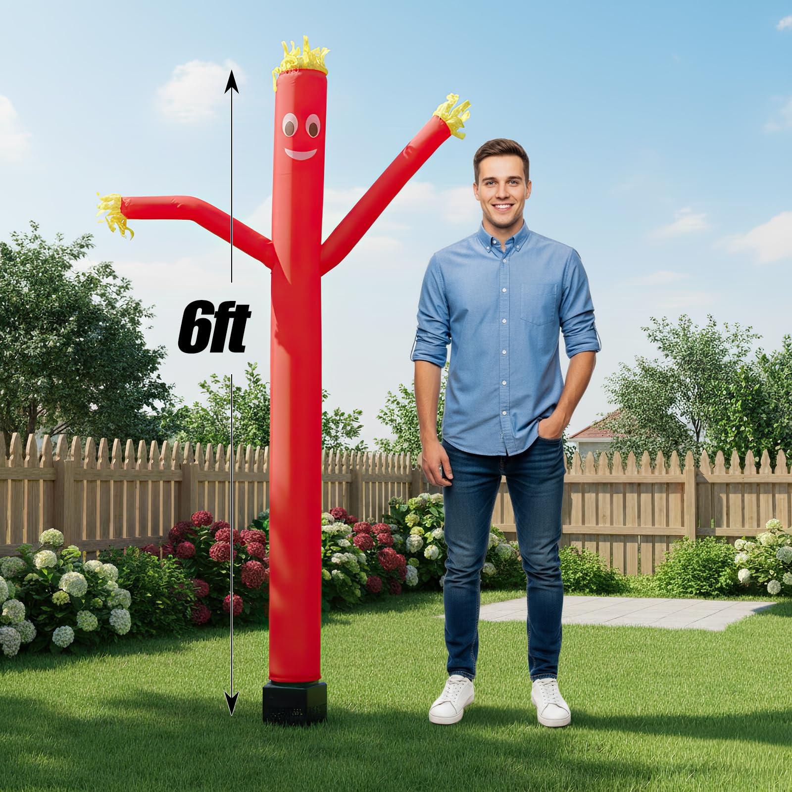Tubo de aire rojo de 6 pies para bailarín inflable con luces y soplador integrado