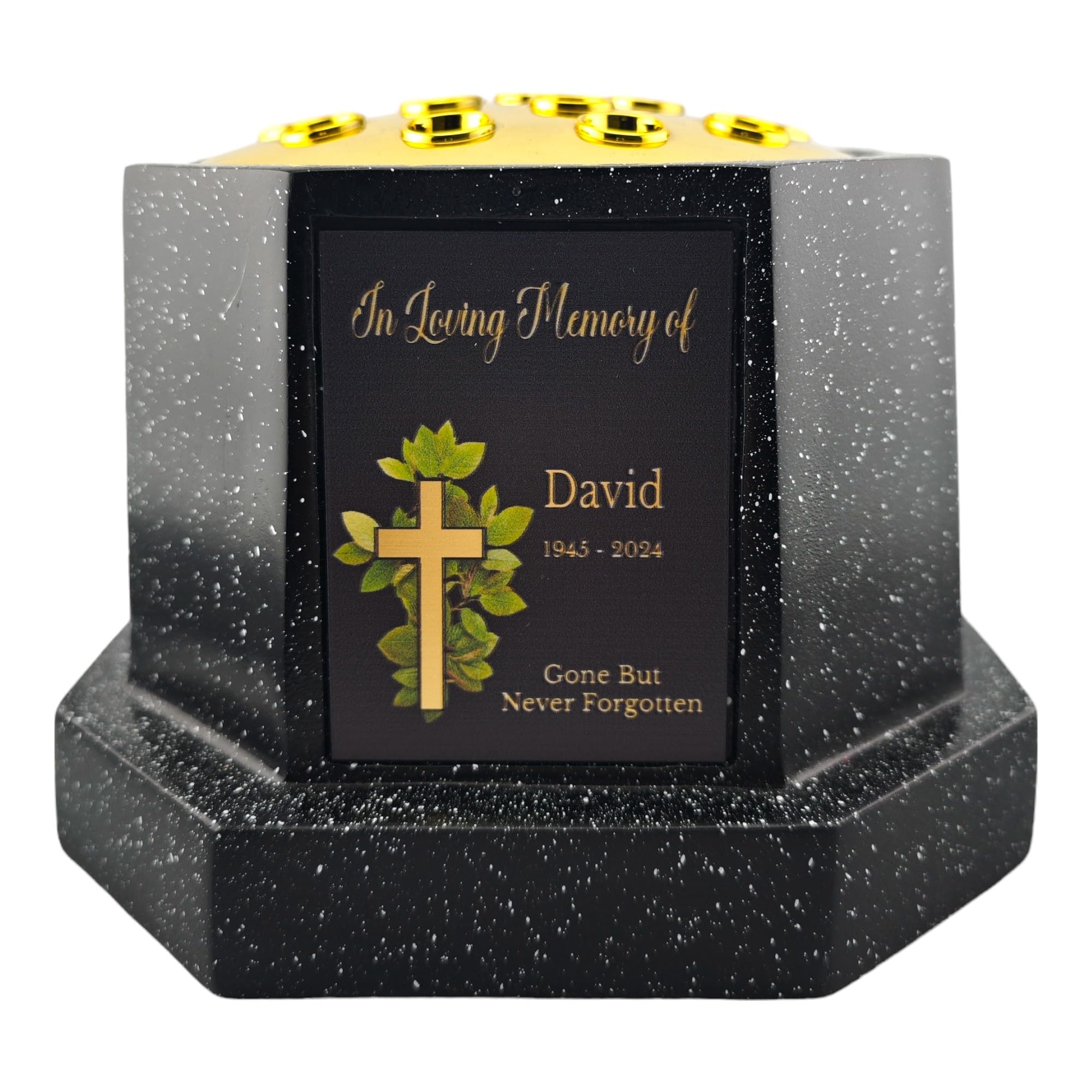 [Custom] Personalised Printed Black Memorial Rose Bowl Grave Marker Flower Pot Vase With Cross Design (UV PRINTED) (Gold Text)