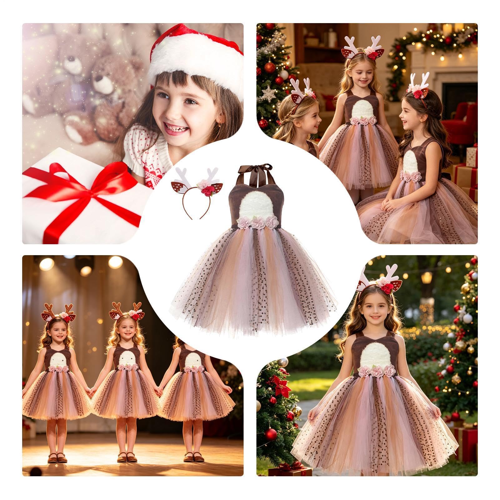 Vestito di Natale per Bambina Costume Cosplay con Gonna in Tulle a Fiori