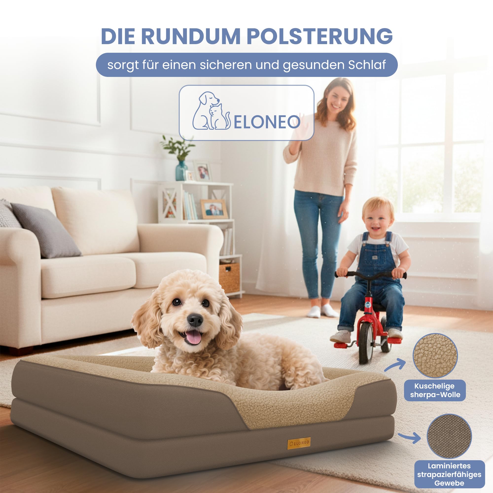 ELONEO orthopädisches Hundebett kleine Hunde - 76x51x17cm, Hundekorb mit Memory Foam, Hundematte wasserdicht und waschbar, Hundekissen, Hundematratze mit weicher Polsterung, braun