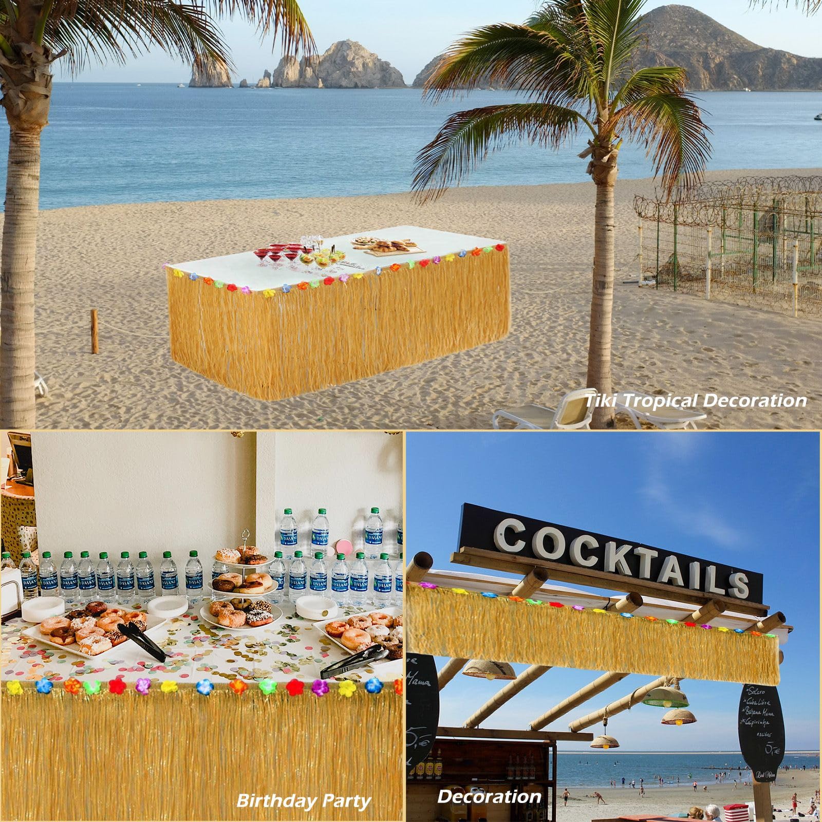 Luau Grass Table Skirt Hawaiian Table Skirt for Luau Party Decorations Beach Table Decoratio Skirt Fringe Birthay Party Table Decoration