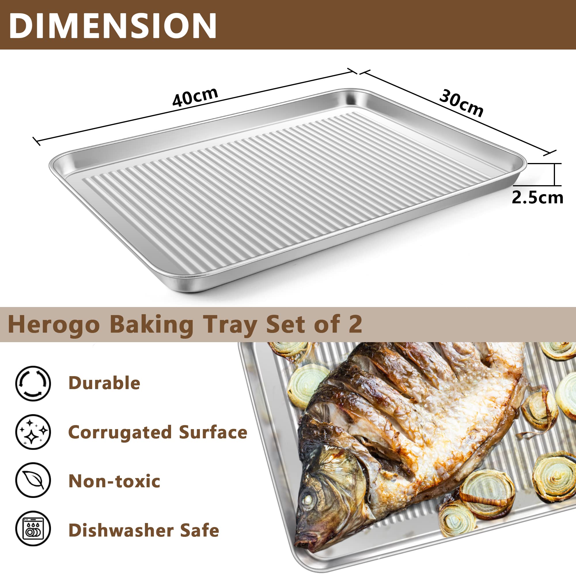 Lot De 2 Plaques Cuisson Acier Inox Herogo 40x30cm - Plaques Four Ondulées Lave-vaisselle