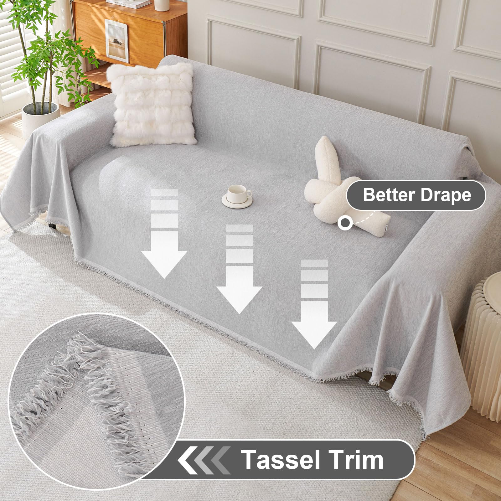 OstepDecor Sofa Überzug Chenille Sofabezug, Couch Überzug 1/2/3/4 Sitzer, Kratzfest Hund Katze Sofa Cover, rutschfest und babyfreundlich, Sofaüberwurf (Reines-Grau 180 x 260 cm)