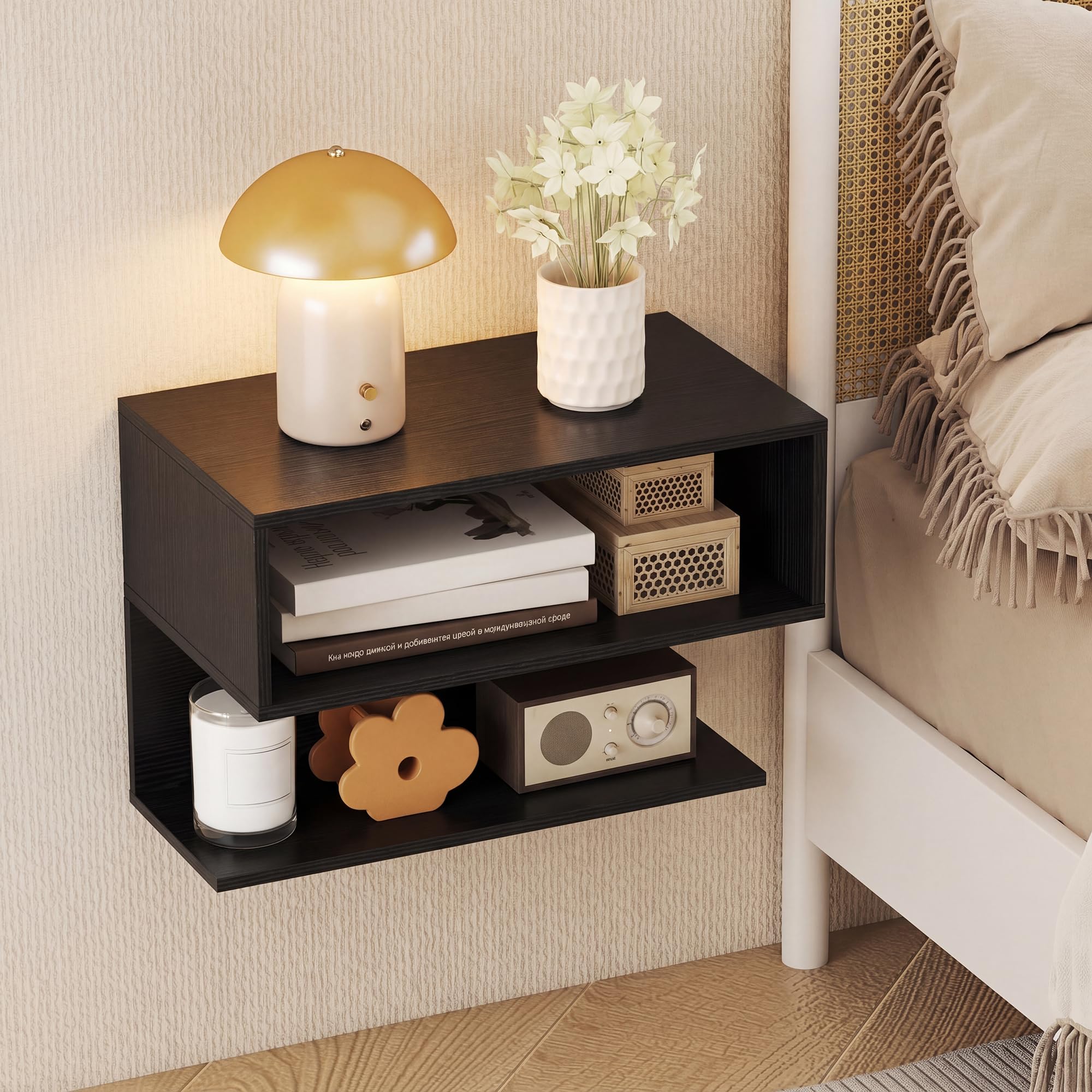 COSTWAY Comodino da Parete Salvaspazio, 50 x 30 x 36,5 cm (Nero)