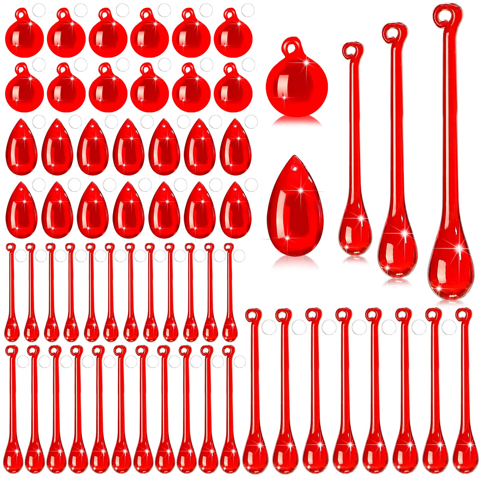100 Pcs Christmas Tree Ornaments Clear Acrylic Hanging Teardrop Ornaments 5 Styles Christmas Crystal Chandelier Pendant Crystals for Centerpieces Chandelier Wedding Decor (Red)