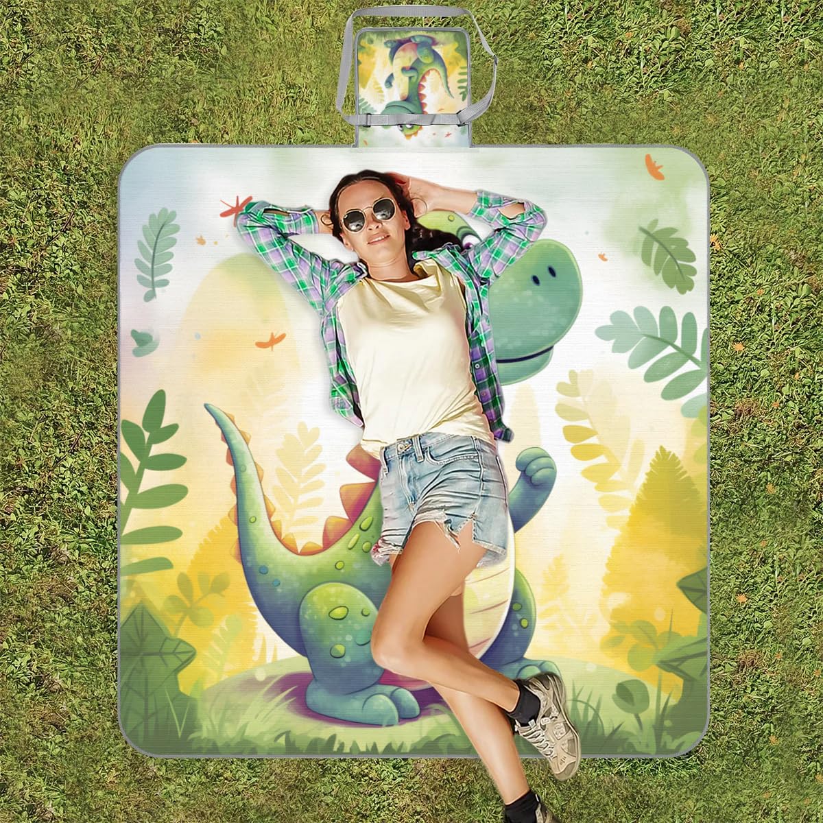 Manta de picnic de 150 x 145 cm, divertida manta de playa plegable para exteriores, impermeable, para playa, camping, senderismo, picnic
