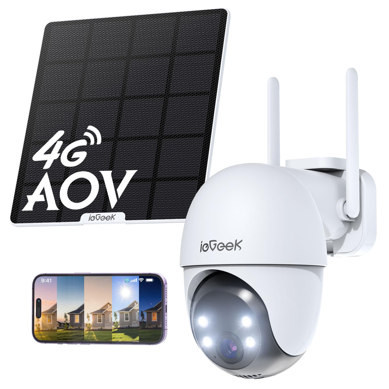 ieGeek 24/7 Enregistrement 4G AOV 2K Camera Surveillance Extérieur sans Fil | sans WiFi, eSIM intégrée, Batterie 10000mAh, Suivi Automatique, PTZ 360°, Détection Humaine 30m, Recharge par Panneau Solaire