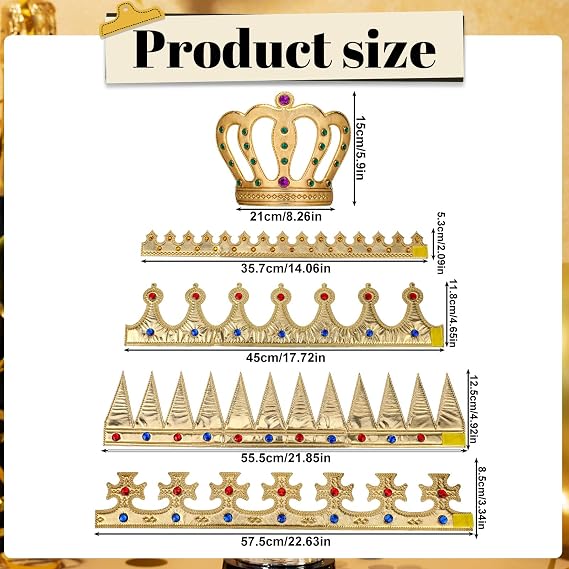 Xthrotsenk 6 Pcs Birthday King Crowns Foam Crowns Prince Princess Gold Crown King Queen Crown Hat Cap with Gems for Birthday Party Supplies Halloween Crown