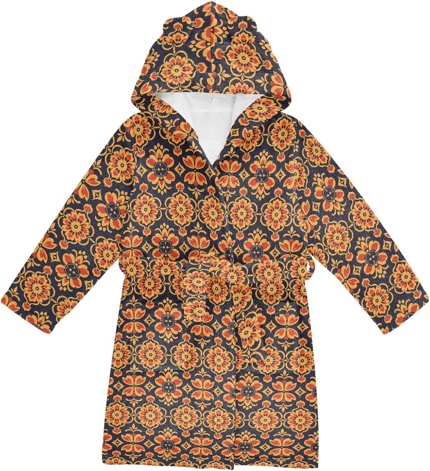 senya Indian Flower Toddler Hooded Bathrobe Kids Soft Plush Bath Towel Robes for Boys Girls 2-12 Years