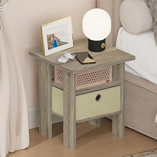 Furinno TIDUR 3-Tier Night Stand, Nightstand with Storage Bin, Sonoma Oak | Open Shelf Design, Square, Bedside Table, End Table, Side Table, for Small Spaces, Study, Dorm, Bedroom