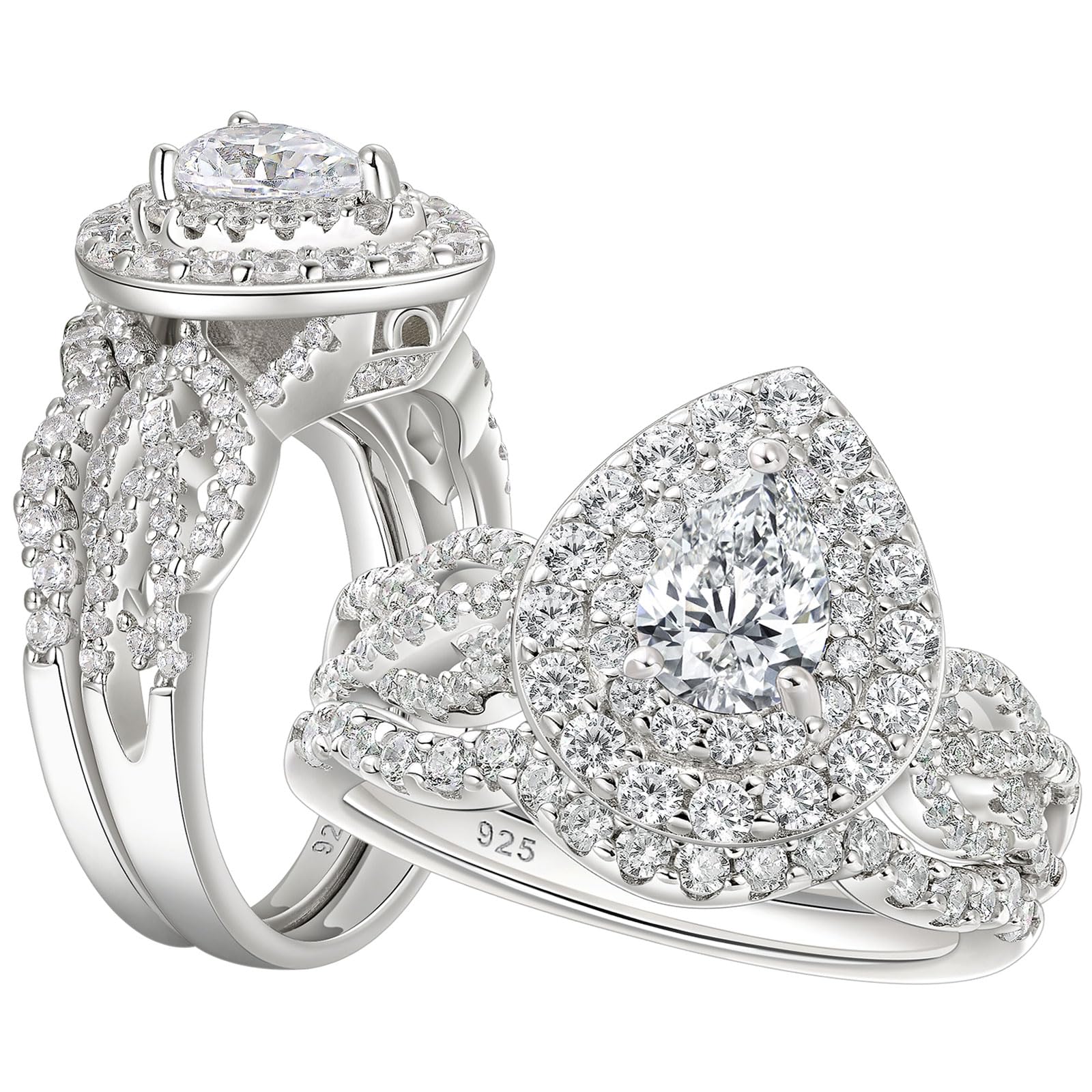 SHELOVES JEWELRYSHELOVES Pear Cut Wedding Rings Sets for Womens Halo 5A CZ Bridal Sets 925 Sterling Silver Engagement Rings Sz 5-10