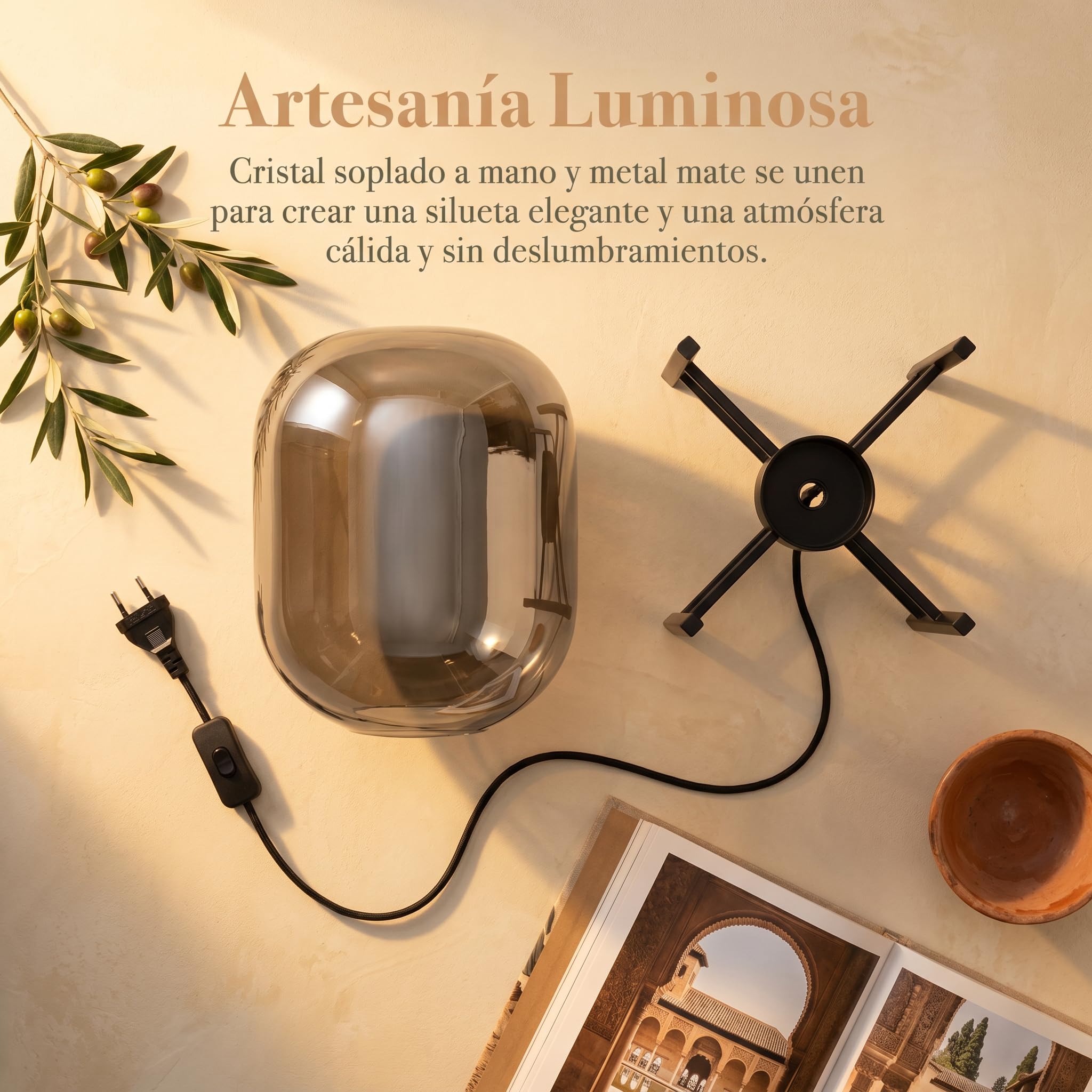 BARCELONA LED Lampada da Tavolo o da Terra SMALL CRAFTY E27 Vetro Grigio Fumé Alluminio Nero Opaco Illuminazione d’Ambiente Decorativa Design Moderno per Soggiorno Camera da Letto Studio Hotel