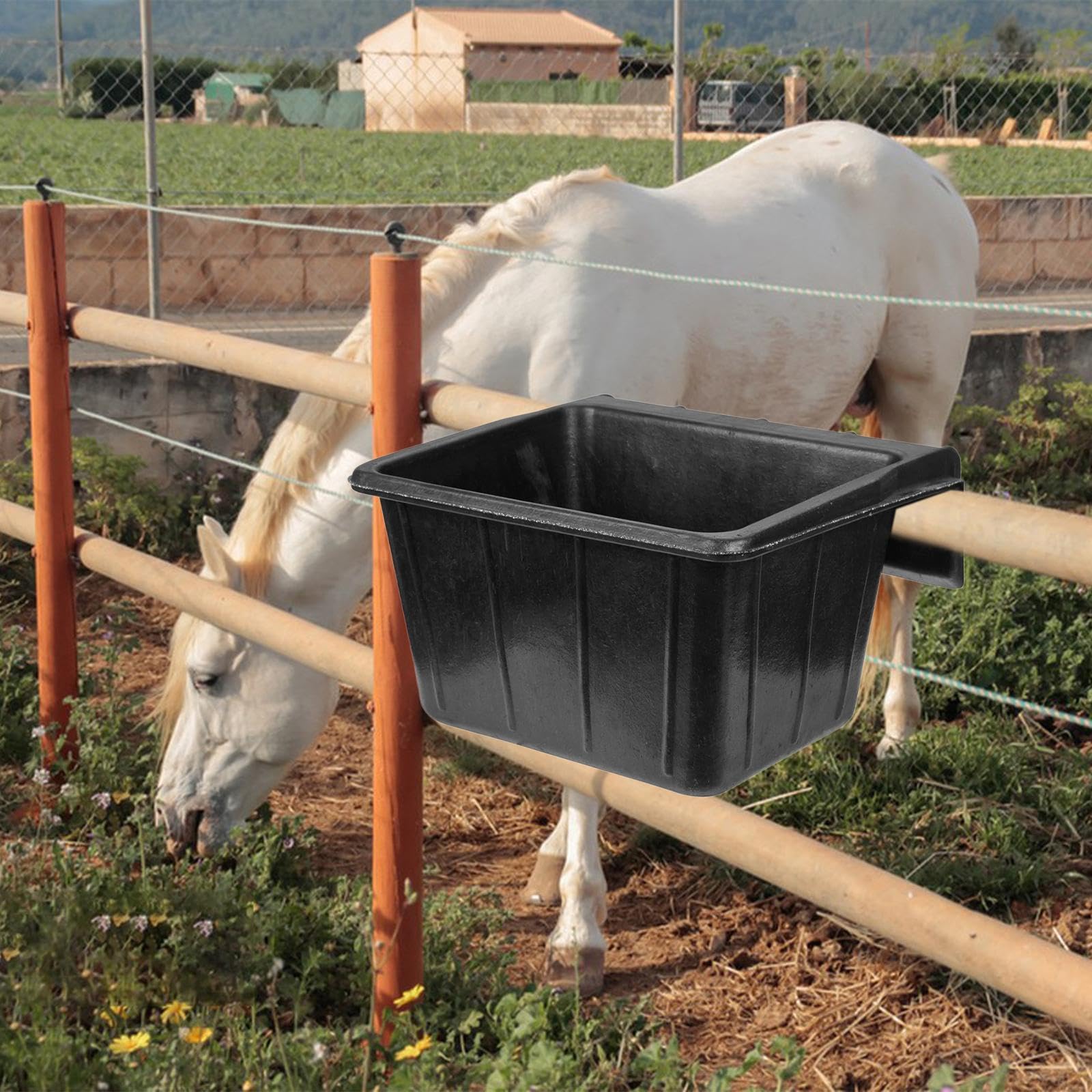Harilla Cubo de alimentación de Goma para Caballos, contenedor de Almacenamiento, Cerca, Cubo de alimentación para establos, tazón de Agua para Ganado,