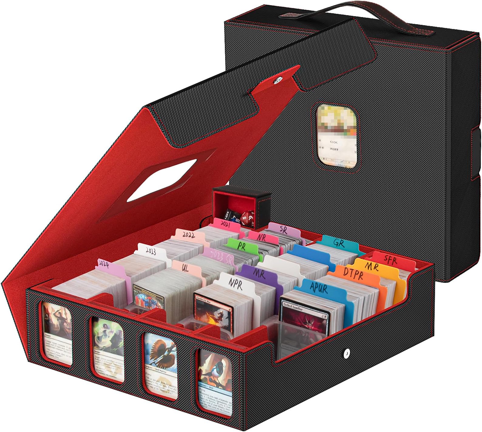 Card Storage Box 3200+ MTG Deck Box with 30 Colorful Divider, 4 Row Commander Trading Card Cases with Portable Handle & Display Windows, Fits for MTG/TCG/Magic Cards, Patented Design