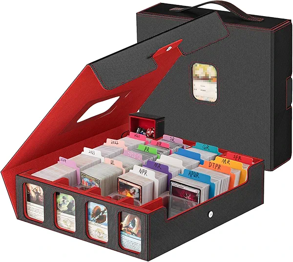 Gomyrod Card Storage Box 3200+ MTG Deck Box with 30 Colorful Divider, 4 Row Commander Trading Card Cases with Portable Handle & Display Windows, Fits for MTG/TCG/Magic Cards, Patented Design