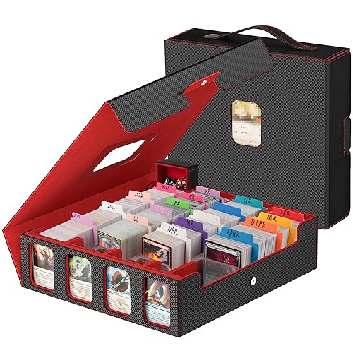 Gomyrod Card Storage Box 3200+ MTG Deck Box with 30 Colorful Divider, 4 Row Commander Trading Card Cases with Portable Handle & Display Windows, Fits for MTG/TCG/Magic Cards, Patented Design - Black & Red