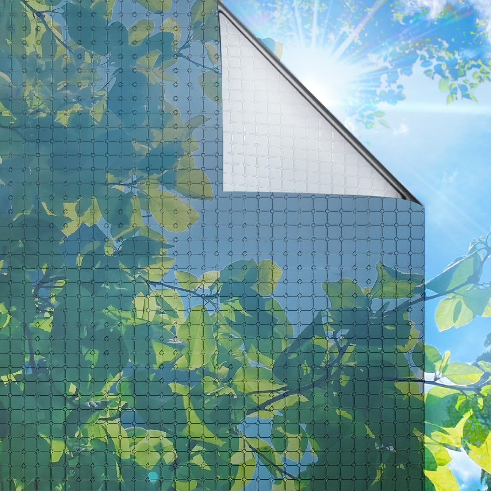 dktie Fensterfolie Spiegelfolie Anti-UV Sichtschutzfolie Wärmeschutz Fensteraufkleber Sonnenschutzfolie Tönungsfolie Fenster Rückstandslose Statisch Haftend (Gitter & Silber, 90x200cm)