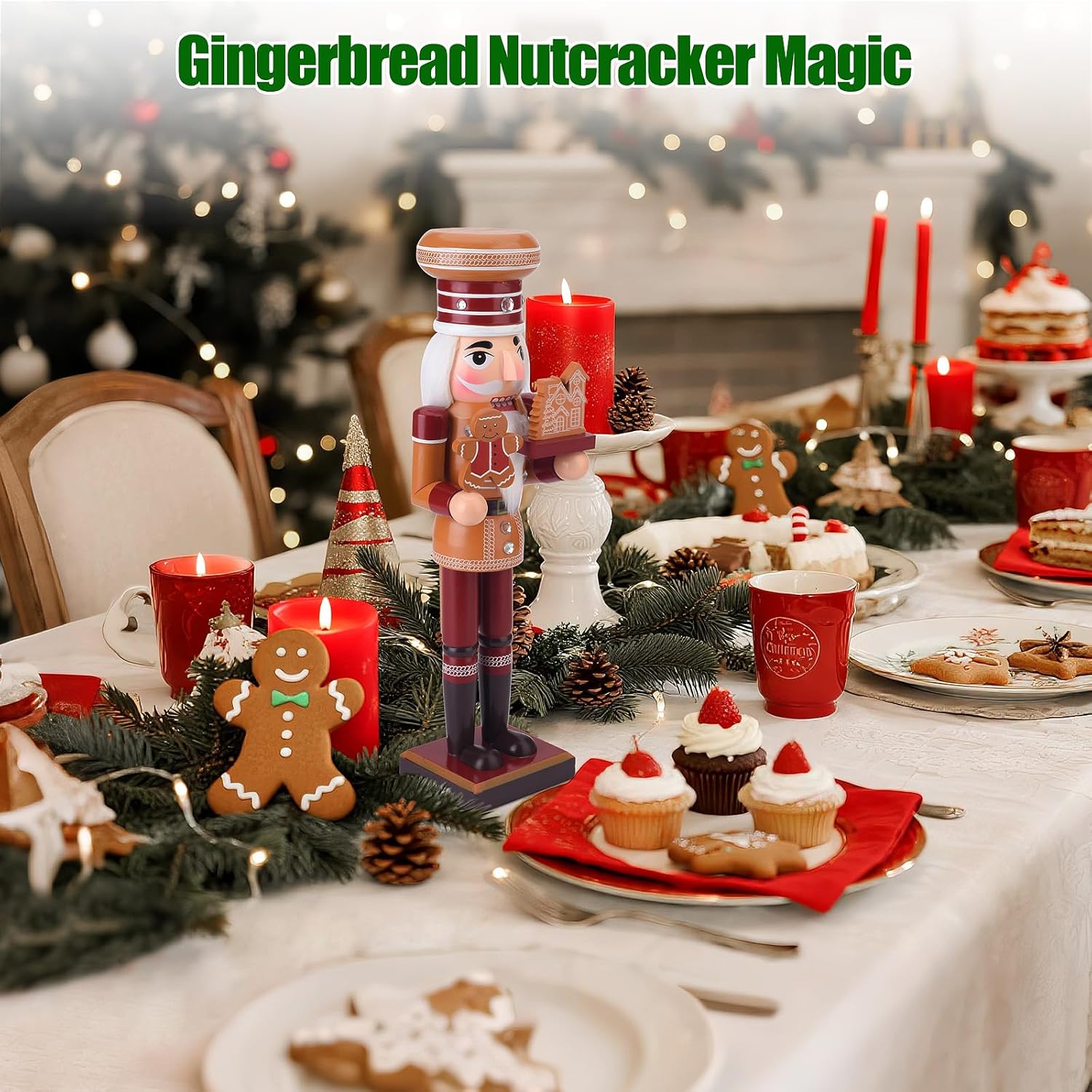 Christmas Nutcracker Soldier, 14 Inch Gingerbread Wooden Festive Nutcracker Figures Christmas Decor for Holiday Tabletop or Mantel Display