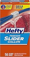 Hefty Slider Gallon Freezer Bags, 56 Count - Freezer Burn Protection, Easy MaxLock Slider Seal, BPA-Free Stand & Fill Design