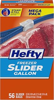 Hefty Slider Gallon Freezer Bags, 56 Count - Thick Leakproof Seal, Freezer Burn Protection, BPA-Free Storage