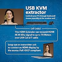 Vista 4 de OREI Extensor KVM HDMI 4K sobre Ethernet Balun sobre Cable CAT6/7 4K@60Hz Hasta 70 Metros - 2 Puertos USB 1.1, Soporta Teclado y Mouse USB HDMI Loop