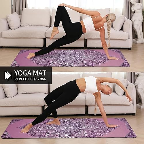 Miniatura 4 de Yoga Mat Non-Slip Extra Thick 72"x3224" Extra Wide Fitness Exercise Mat TPE Material High Elastic Hot Yoga Mat for Women Yoga Pilates Home Floor