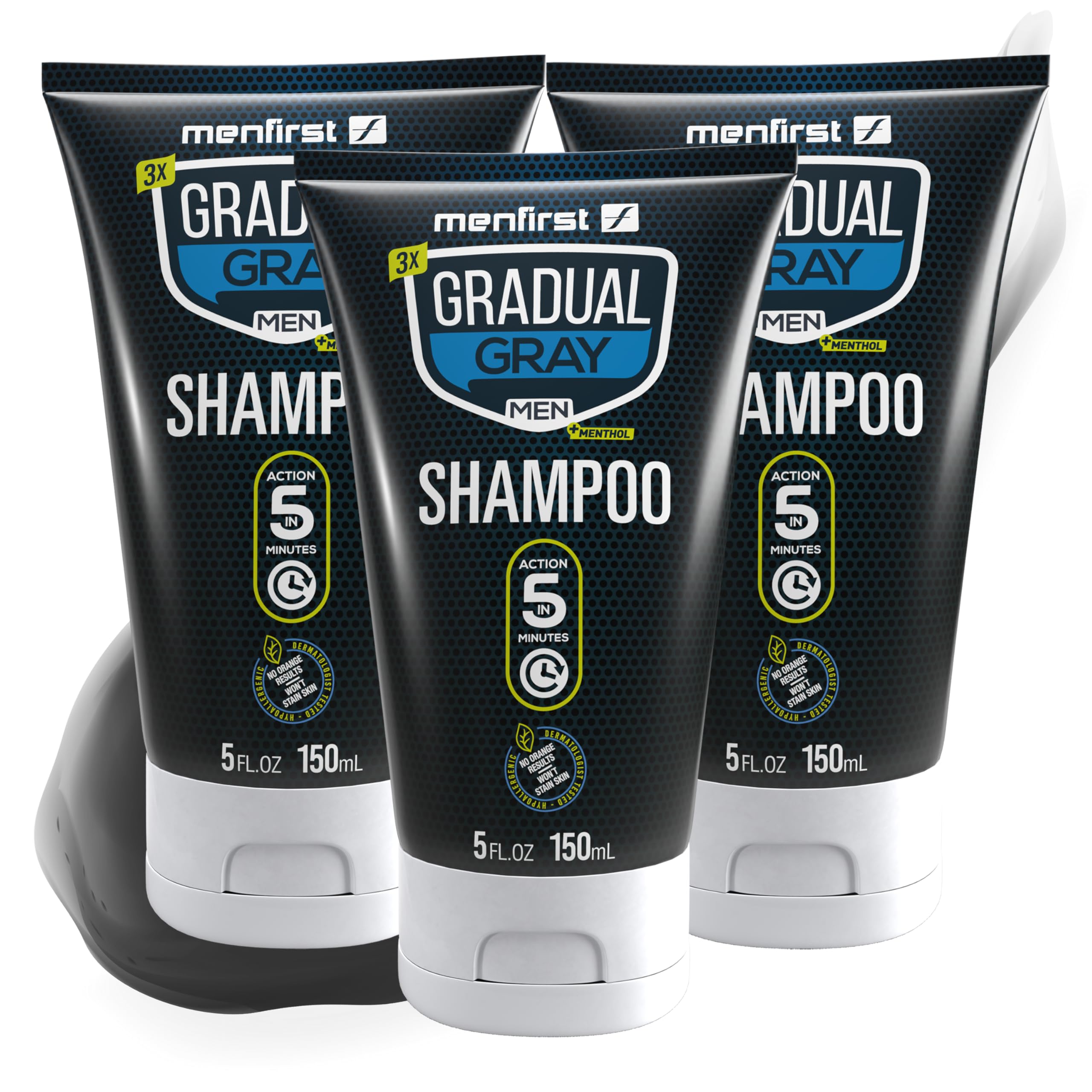 "MENFIRST Gradual Gray 3-In-1 Hair Darkening Shampoo - 5 fluid ounces, For Men, Naturally Refreshes and White Hair, Dermatologist-Tested, Sulfate, Paraben, SLS-Free, Hypoallergenic"