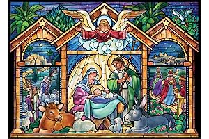 Stained Glass Nativity Jigsaw Puzzle Advent Calendar 1000 Piece - 24 Sections for Holiday Festivities