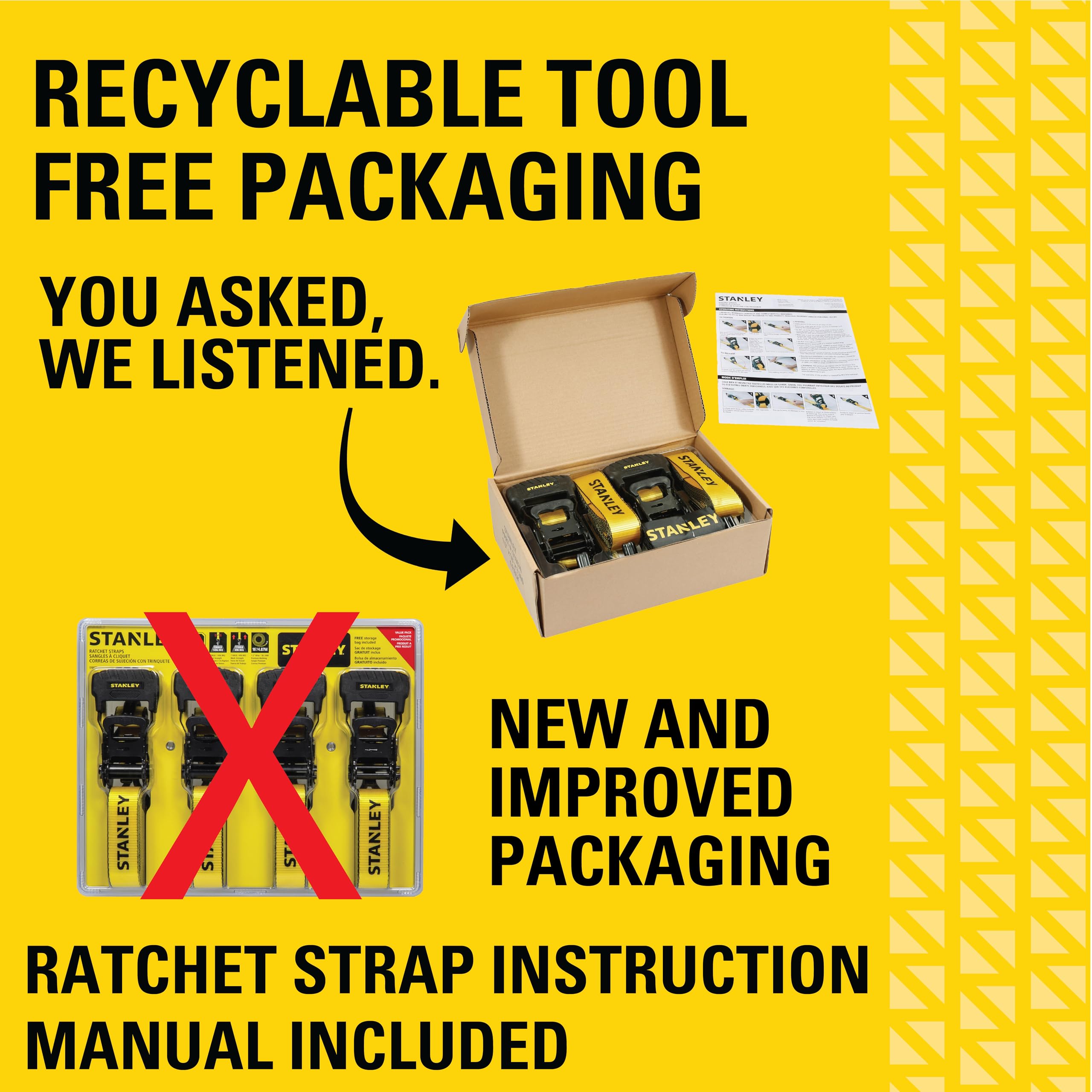 STANLEY S10074 Paski mocujące z grzechotką 3,8 cm x 40,5 cm (wytrzymałość na rozerwanie 1,5 kg) 4 szt