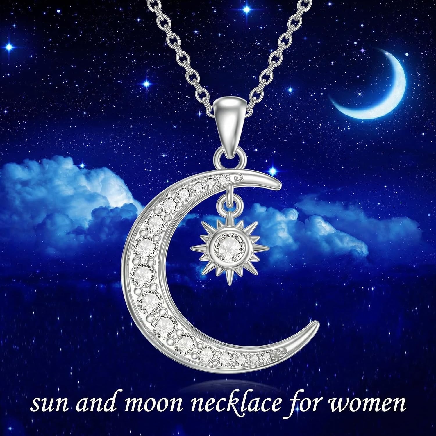 Moissanite Diamond Sun/Moon/Crescent Moon Star/North Star Necklace for Women 14K Gold Plated 925 Sterling Silver Sun and Moon Pendant Birthday Velentine's Mothers Day Gifts for Mom Women Girlfriend 18+2 Inch