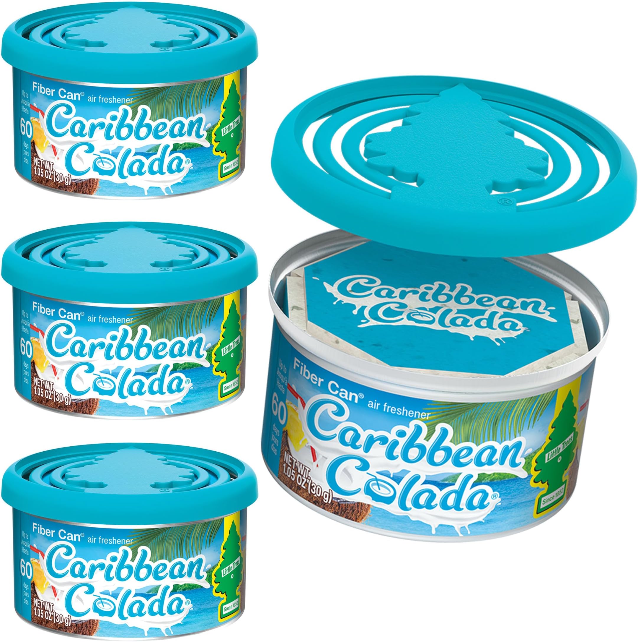 Car Air Freshener | Fiber Can Provides Long Lasting Scent for Auto or Home | Recycled Fiber | Caribbean Colada, 4 Air Fresheners