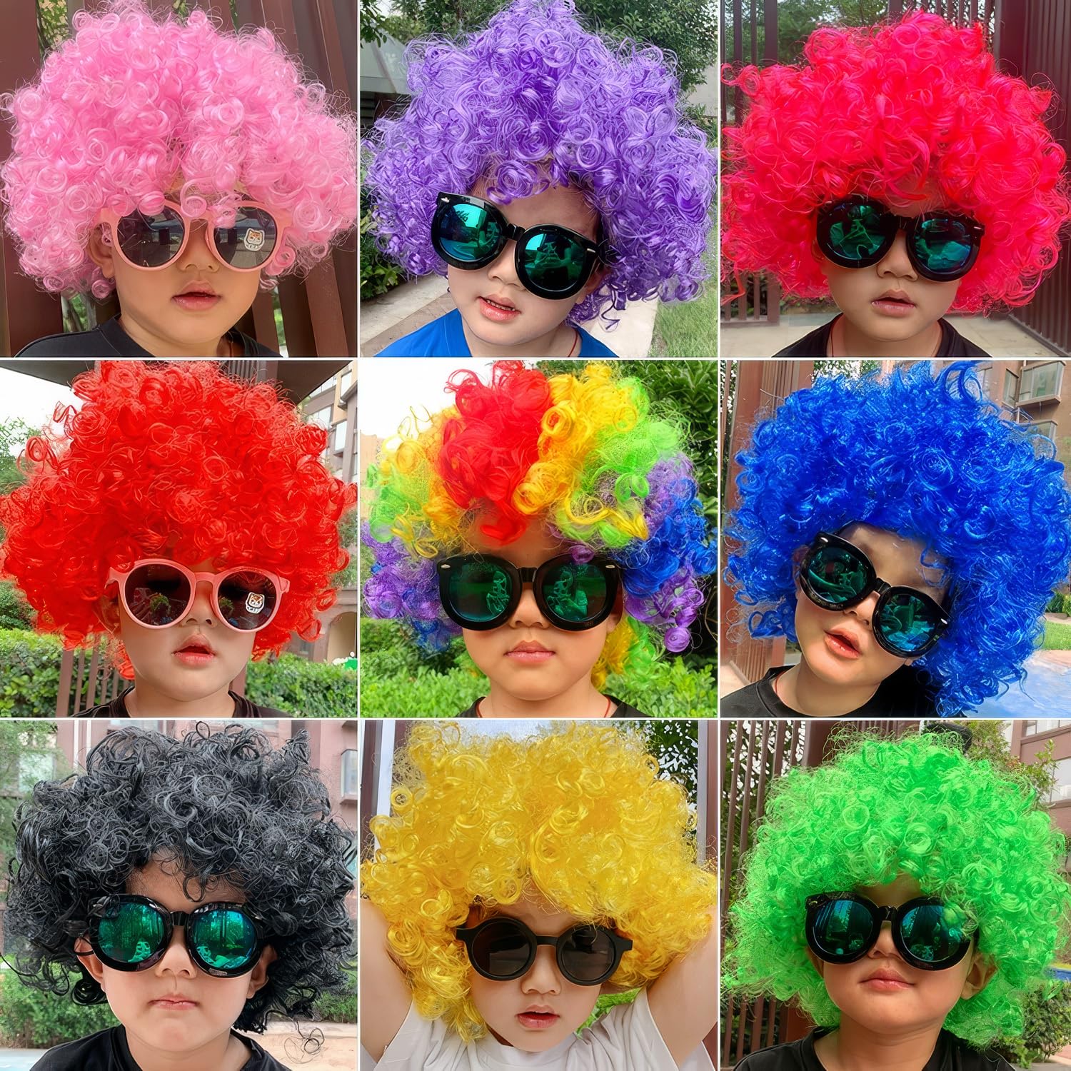 Pack of 2 Funny Clown Curly Afro Wigs, Rainbow Wigs Colorful Clown Wig,Crazy Afro Wig 70's 80's Disco Theme For Little Youth Adult Women Men's Party Halloween Costume Prank (Black) - Image 2