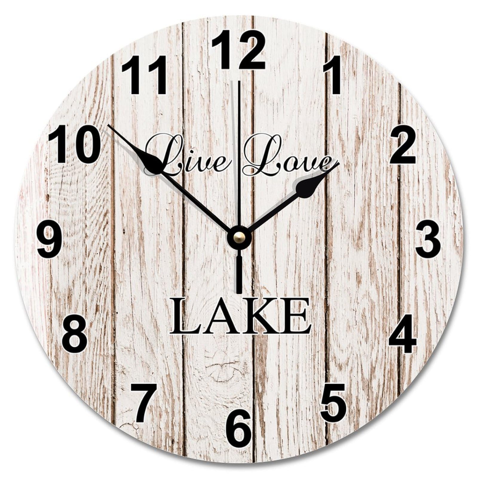 Horloge murale decorative en bois style antique de 30 cm motif soleil plage pour salon