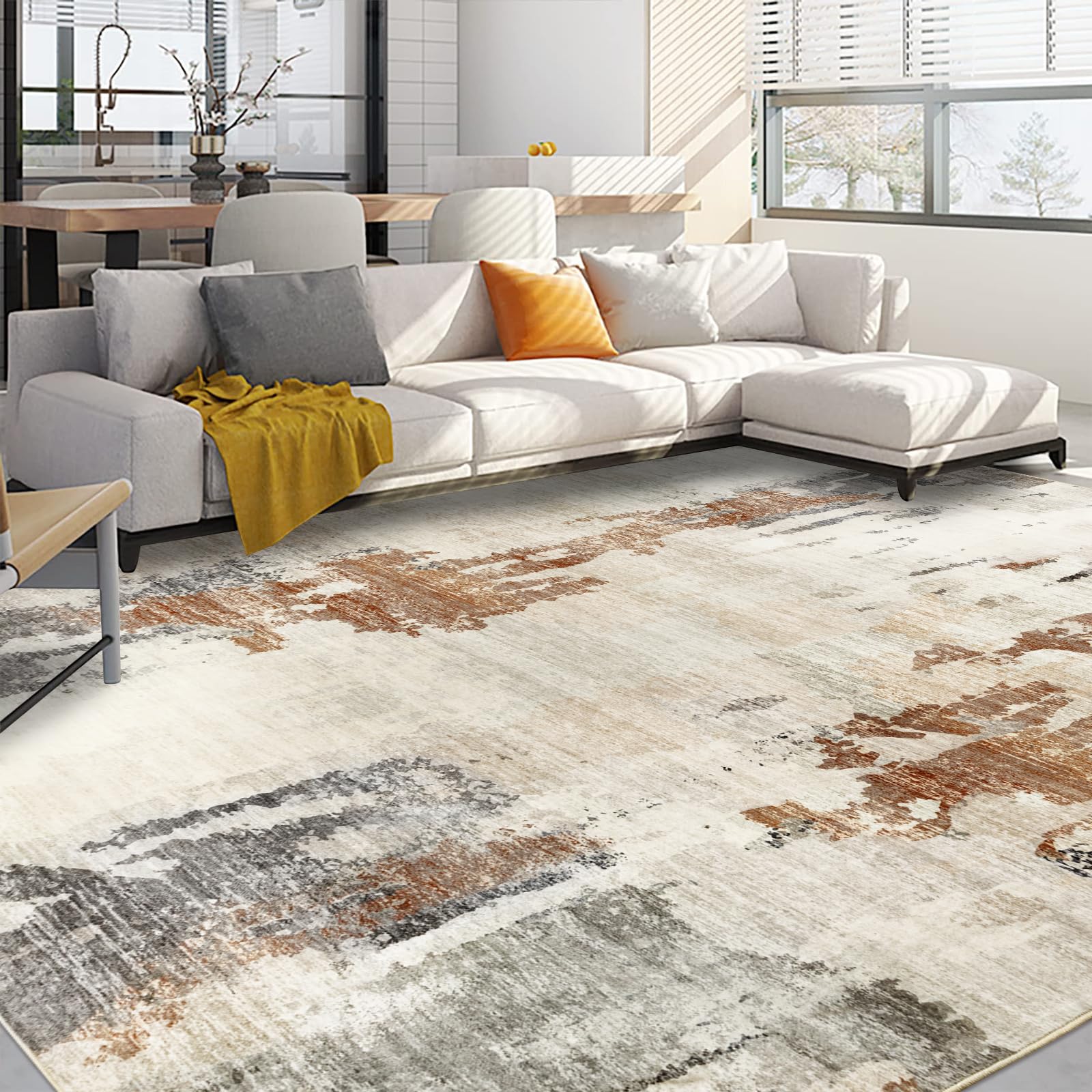 Capslpad Modern Abstract Area Rug 240x340cm Washable Living Room Rug Non-slip Soft Carpet Short Pile Faux Wool Boho Art Floor Carpet for Living Room Bedroom Home Office Dining Room Decor,Beige&Brown — image 1