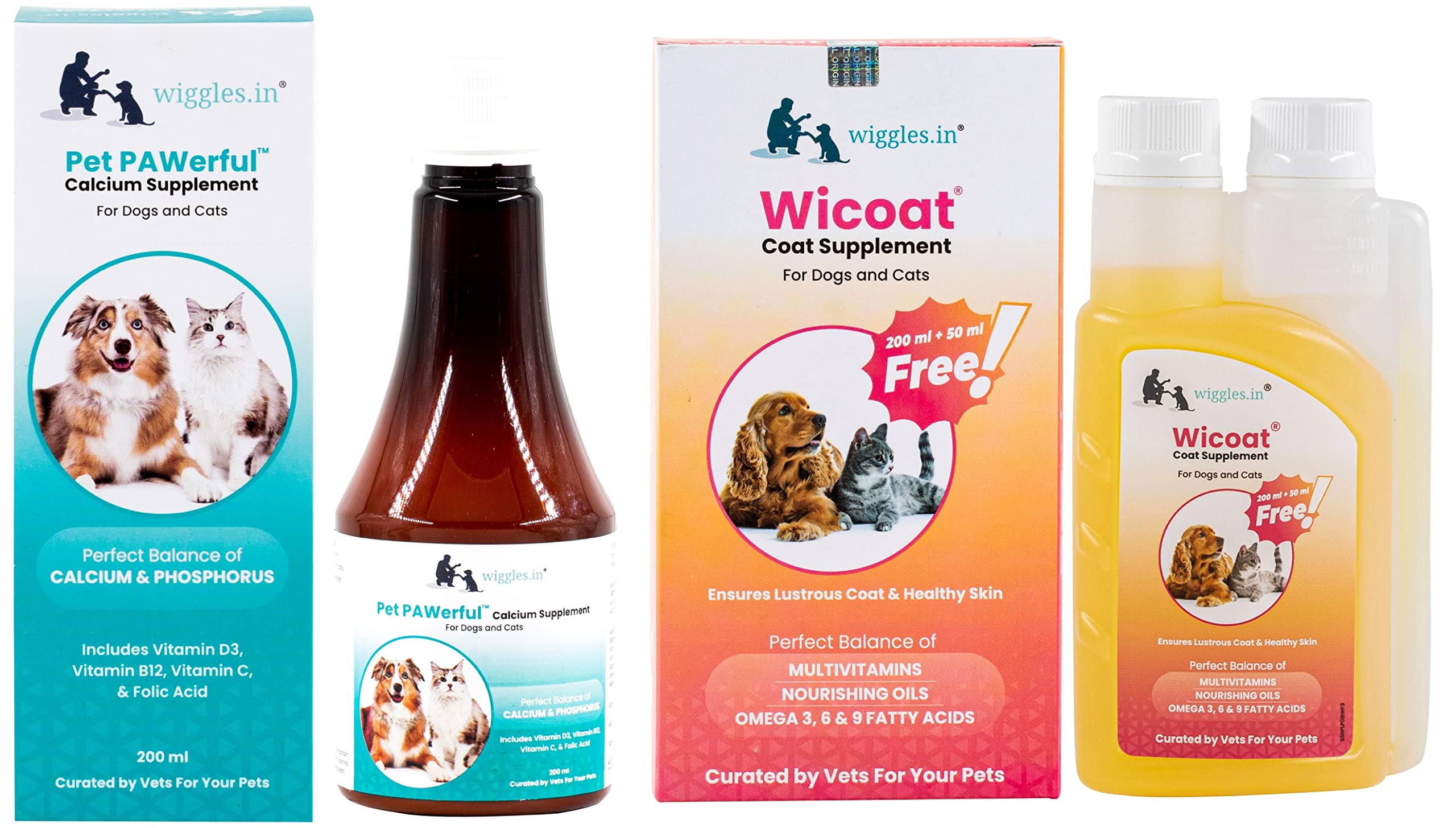 WIGGLES Dog Skin Coat Supplement & Calcium Syrup for Dogs, 250ml & 200ml - Dry Skin Care Treatment with Essential Multivitamins Bone (Pack of 2) (B0B77KVK3V) Amazon Price History, Amazon Price Tracker