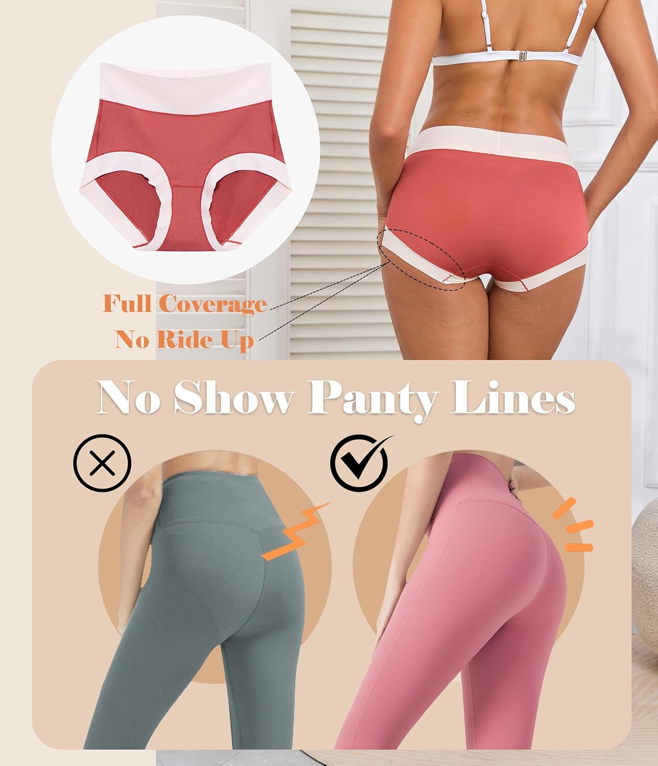 ANLIQI Modal Underwear Women No Show Hipster Panties for Women Pack Workout Full Coverage Briefs Soft Gym Sports Undies - Image 2