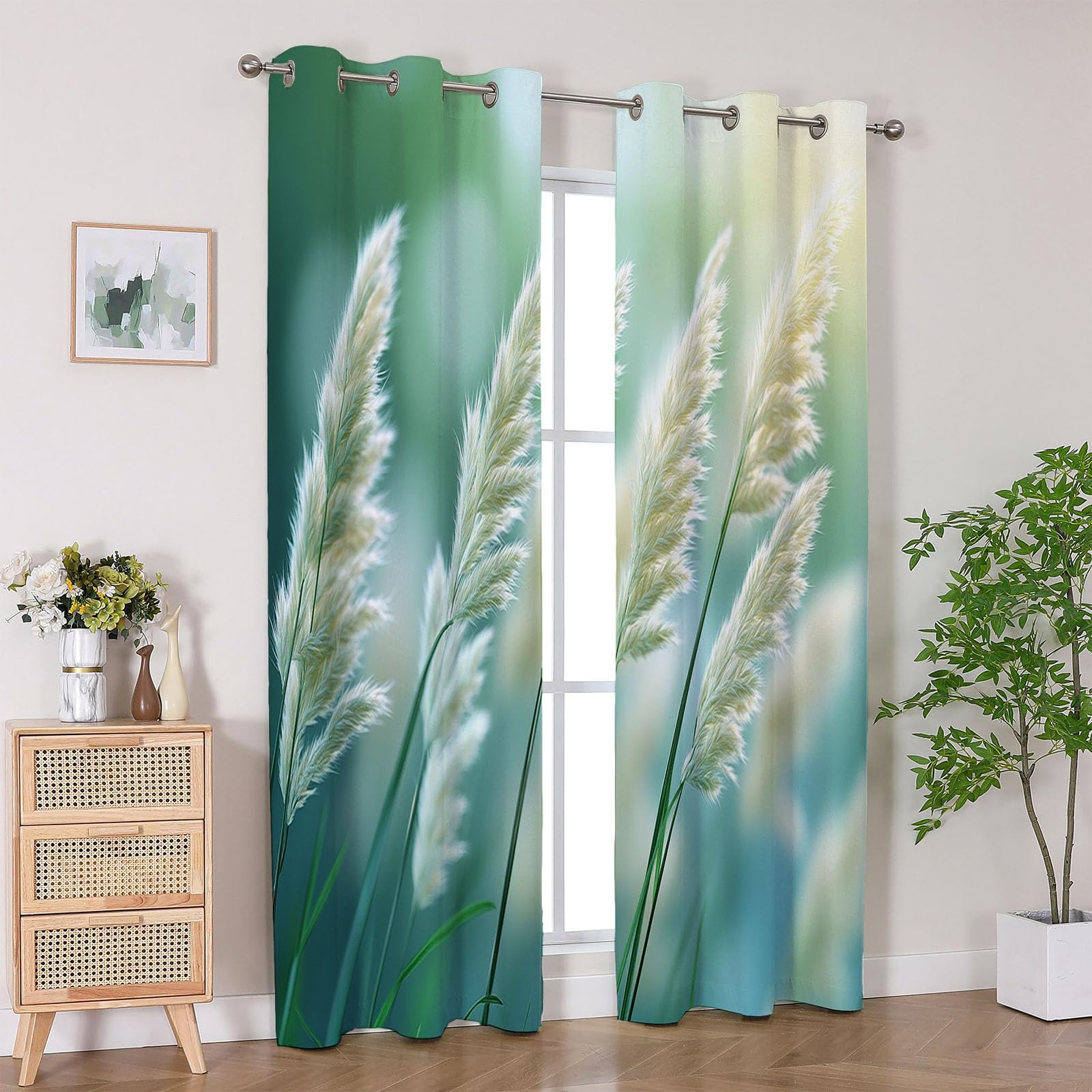 Boho Vintage Blumen Vorhänge Natürliche Pflanzenmuster Muster mit Ösen in Grau Schlaufenschal 2er Set für Wohnzimmer Schlafzimmer Kinderzimmer-H240 x B140 cm (2er Pack)