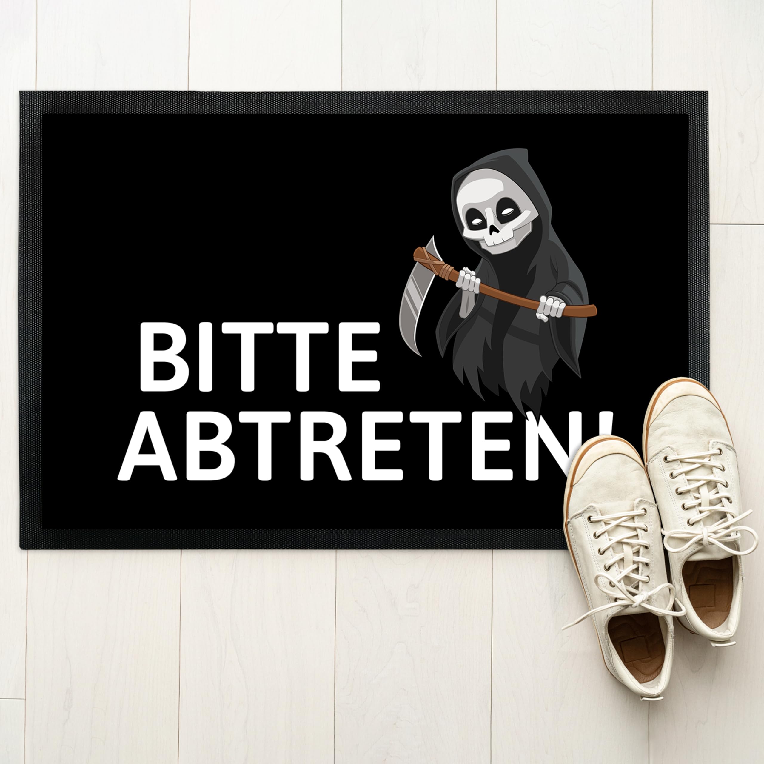 True Statements Fußmatte „Bitte abtreten!“ - für Innen & Außen – rutschfest, extra dünn & saugfähig - Türmatte - Eingangsbereich Deko - Geschenk für Bestatter und Freunde, 60 x 90 cm