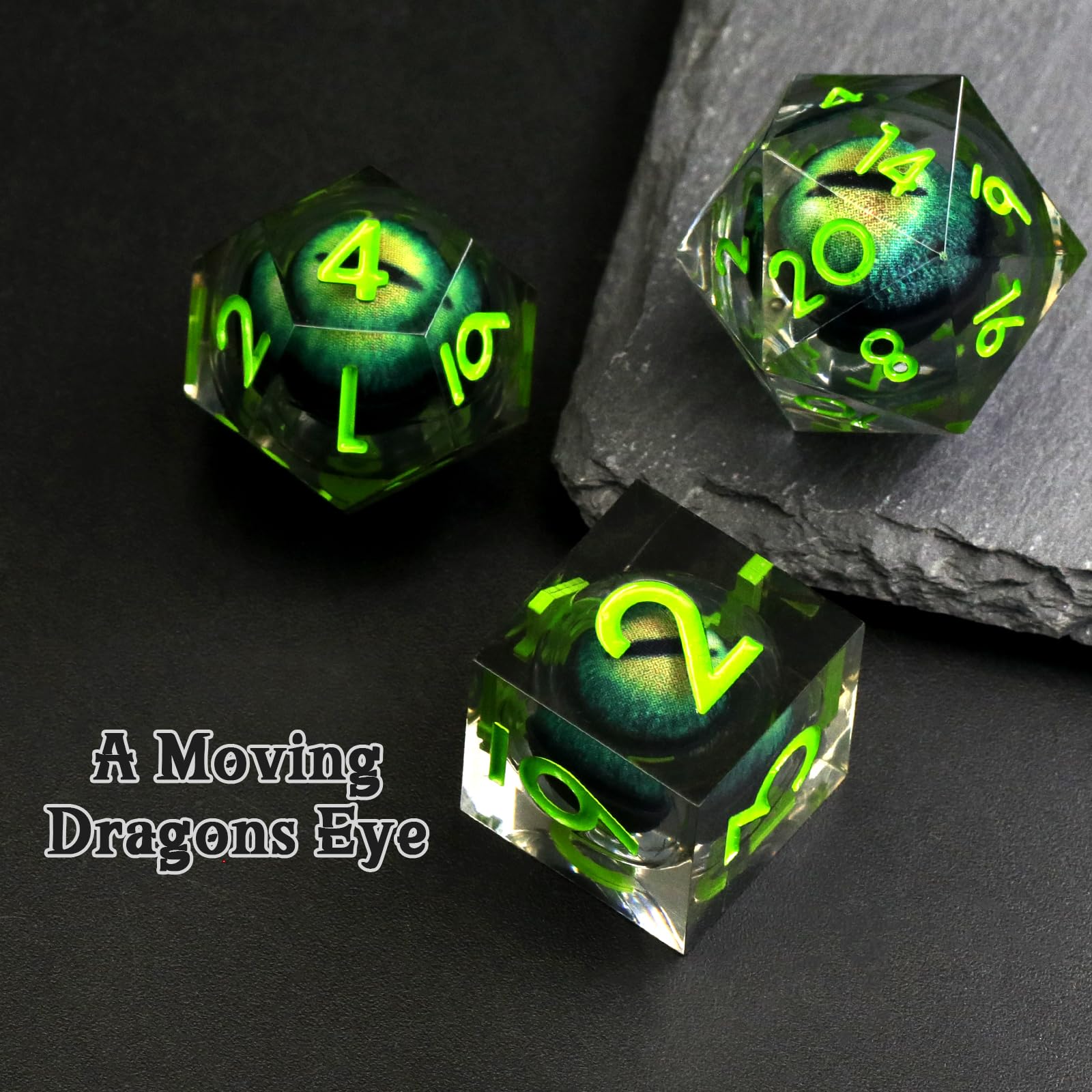 et Dadi D&D per Dungeons and Dragons Set Dadi DND Poliedrici Nucleo Liquido Dadi in Resina Occhio di Drago 7 Pezzi DND Dice Set (Verde)