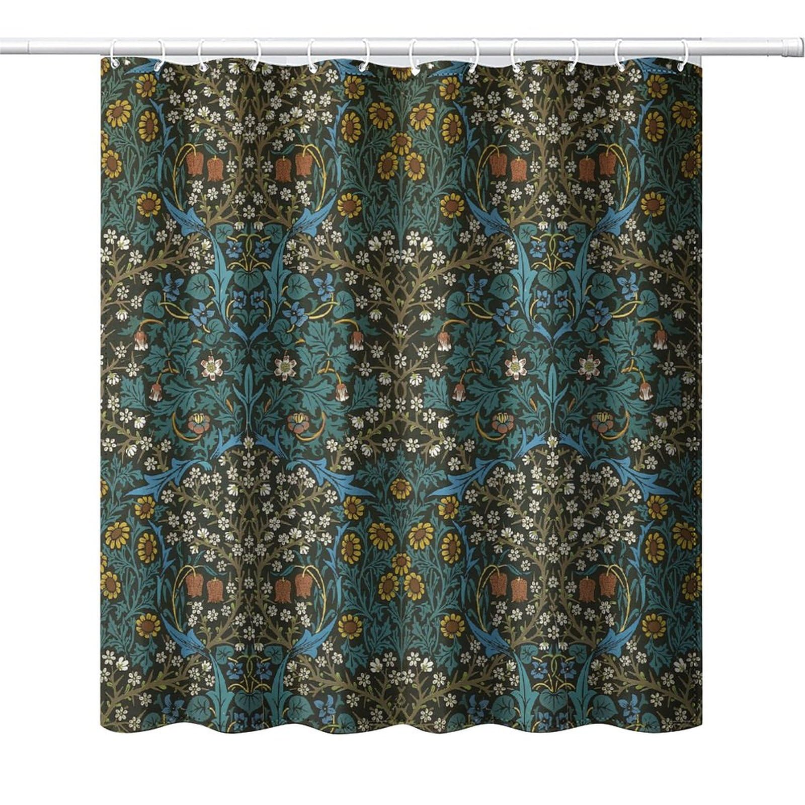 DDCBNS William Morris Style Shower Curtain,Mid Century Vintage Flower Green Garden Plant Abstract Art Print Shower Curtain for Bathroom Decor Fabric