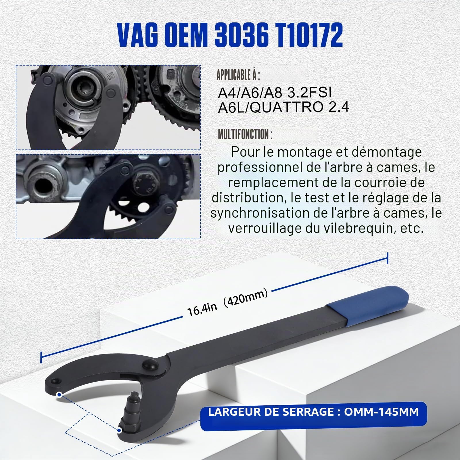 MRCARTOOL Outils pour Arbres à Cames Moteur Automobile T10172A T10554 Jeu d'outils de Maintien d'arbre à Cames Clé Universelle de Vilebrequin pour VAG Compatible avec V.W avec VAG avec Skoda