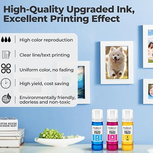 Miniatura 12 de 522 botellas de repuesto de tinta negra ET-2800 ET-4800 ET-2400 ET-2803 ET-2720 Reemplazo para botellas de recarga de tinta T522 522 Uso negro